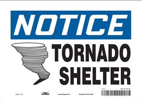 CONDOR Safety Sign, Tornado Shelter, Sign Header Notice, Vinyl, 7 in x ...