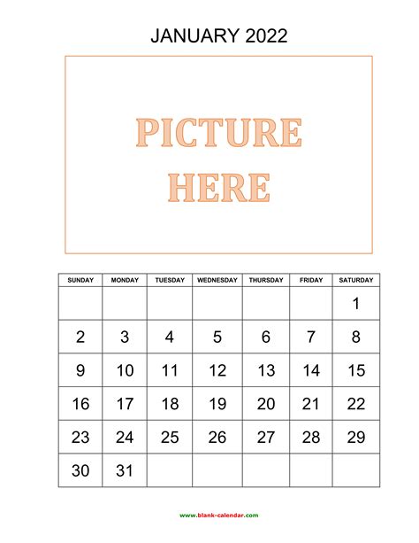 Free Download Printable Calendar 2022, pictures can be placed at the top