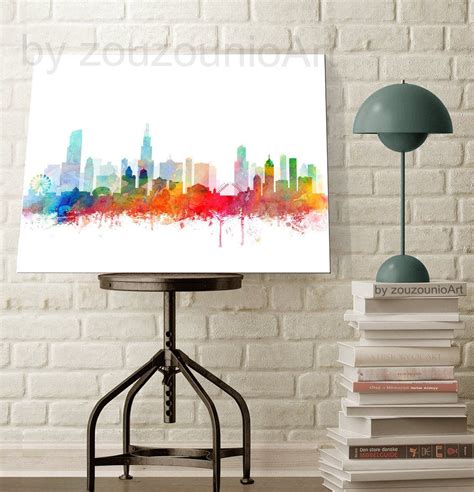 Chicago Skyline Art Print Watercolor Art Poster Chicago - Etsy