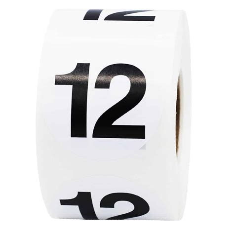 Number 12 Stickers Black/White 1.5" Round | InStockLabels.com