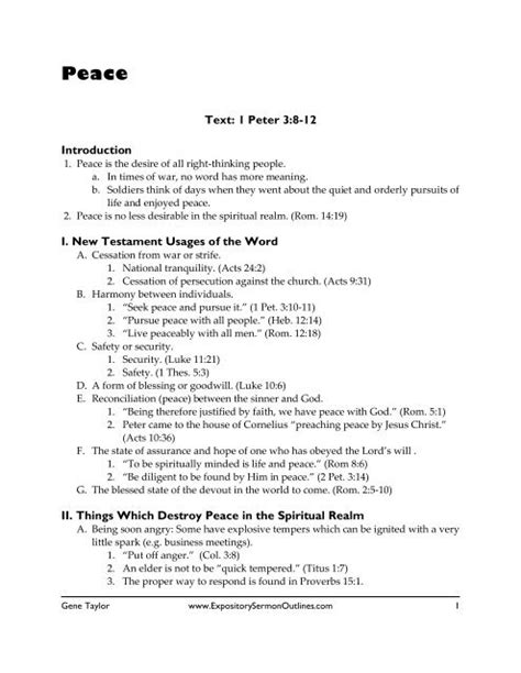 Sermon Outline On The Peace Of Christ - Free Sermon Outlines