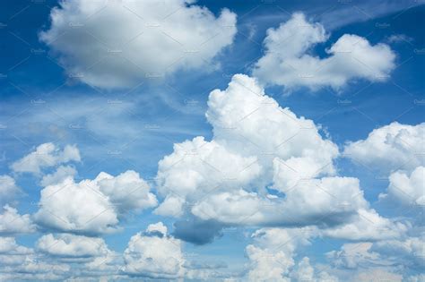 White fluffy clouds in the blue sky stock photo containing air and atmosphere | Nature Stock ...