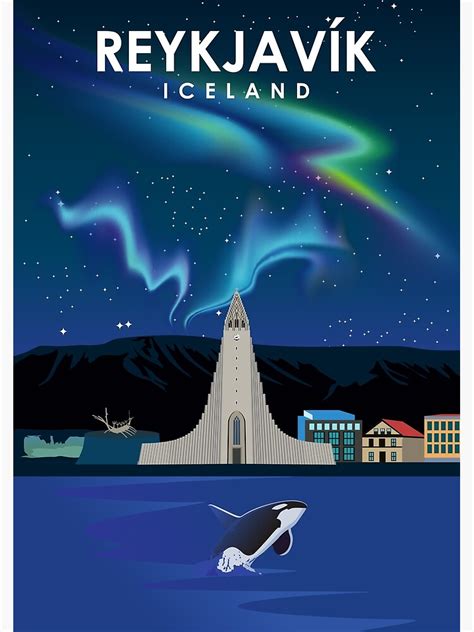 "Reykjavik Iceland northern lights Travel Poster" Poster for Sale by ...