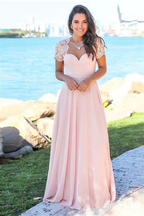 Blush Pink Sweetheart Maxi Open Back Lace Beach Wedding Guest Dresses ...