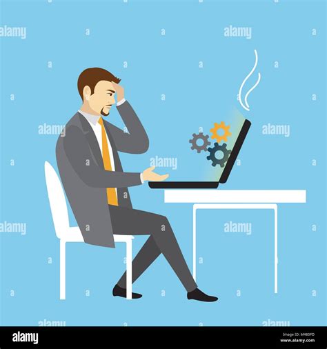 Man Working On laptop Computer.Businessman with idea and gears.Cartoon vector illustration Stock ...