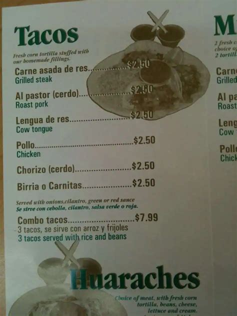 Menu at Tacos Lupita restaurant, Haverhill, 194 River St