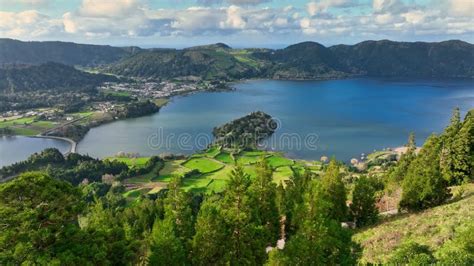 Aerial View of Famous Lagoa Das Sete Cidades Lake. Lakes in the Craters ...