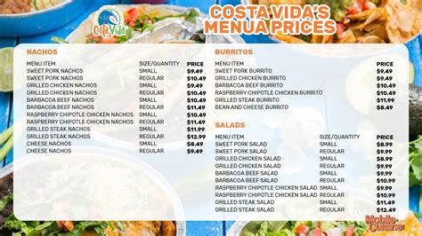 Costa Vida Menu Prices + Rewards Program (2024)