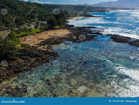 Aerial Shot of the Rock Pools for Snorkeling at Sharks Cove Hawaii ...