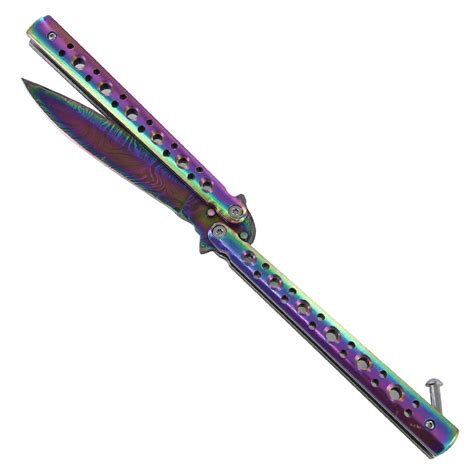 Damascus Steel Luminance Inquisition Butterfly Knife - SwordsSwords.com