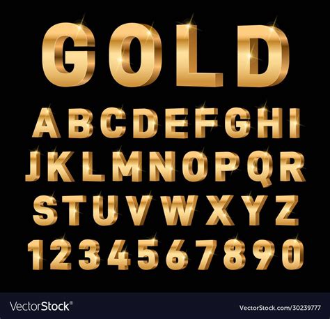 Gold 3d font. Glossy rich alphabet, trendy metal expensive typography ...