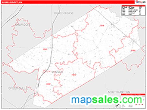 Sussex County, VA Wall Map Red Line Style by MarketMAPS