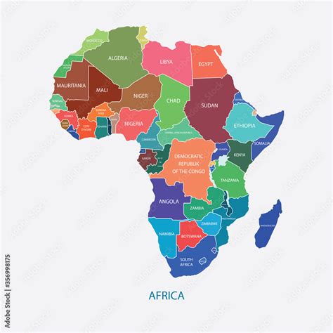 AFRICA MAP WITH NAME OF THE COUNTRIES illustration Stock Vector | Adobe Stock