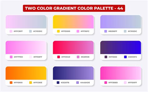 Gradient color palette with color codes in RGB or HEX, Catalog, Trendy colors, Gradient swatches ...