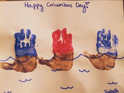 preschool columbus day crafts | Columbus Day preschool Handprint craft. Nina, Pinta, Santa Mari ...