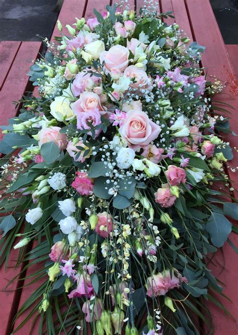 Delicate pinks casket spray by Gail Armytage florist | Funeral flower arrangements, Casket ...