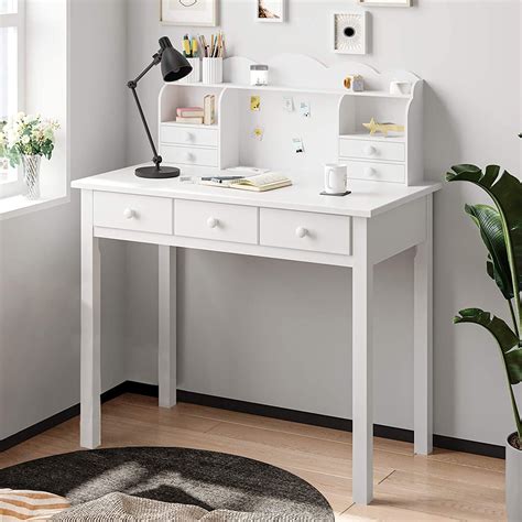 Writing Desk with USB Charging Port, Home Office Desk with Drawers and Hutch, 36.2" Computer ...