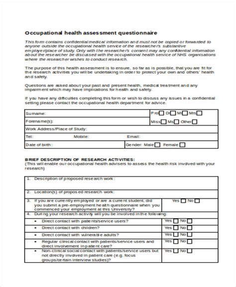 FREE 39+ Health Assessment Form Samples in PDF | MS Word