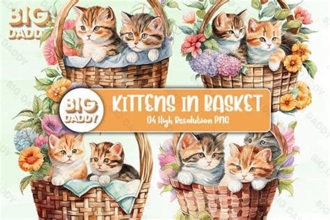 Kittens Basket Watercolor Clipart Graphic by Big Daddy · Creative Fabrica