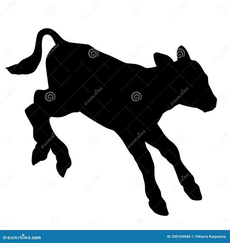 Hand Drawn Silhouette of Standing Calf Isolated on White Background. Stock Illustration ...