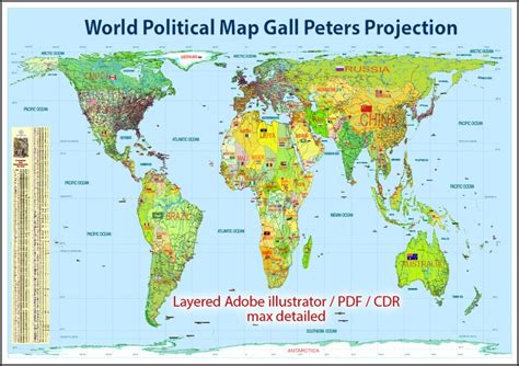 Gall Peters Projection World Map | US States Map