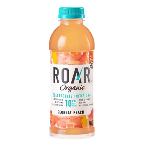 Roar Organic Beverage Georgia Peach with Antioxidants, B Vitamins, Low-Calorie, Low-Sugar, Low ...