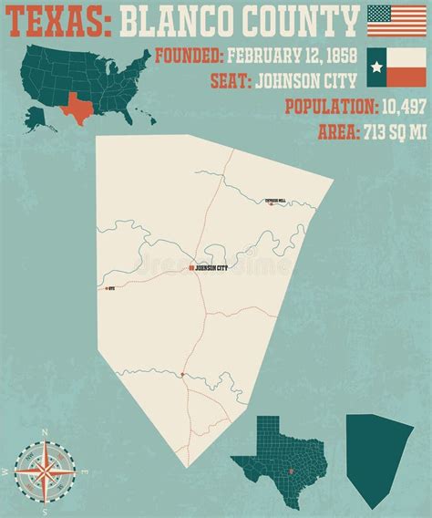 Map of Blanco County in Texas Stock Vector - Illustration of compass ...