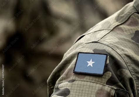 Flag of Somalia on military uniform. Army, troops, soldiers. Collage ...