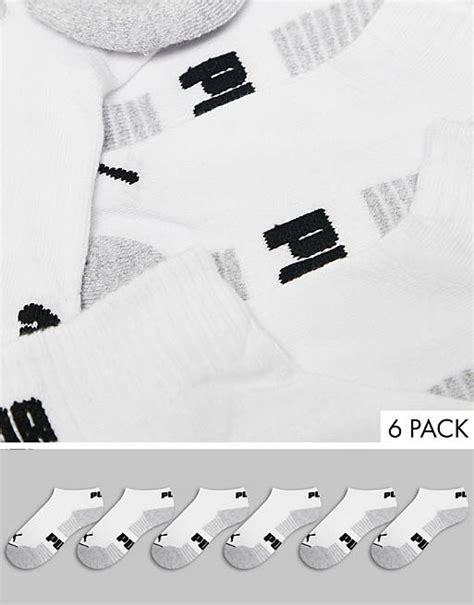 PUMA 6 pack quarter crew socks in white | ASOS