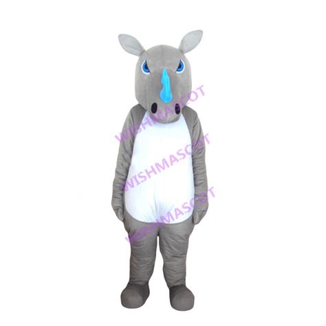 Staring Blue Horned Rhinoceros Mascot Costume