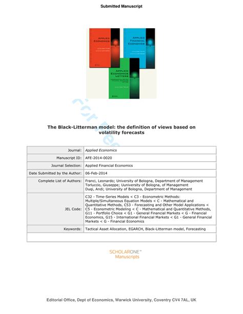 (PDF) The Black-Litterman model: The definition of views based on volatility forecasts