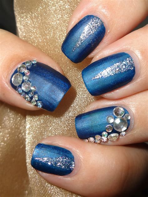 Wendy's Delights: Blue & Silver Mani using 3D Nail Art Rhinestone Gems ...