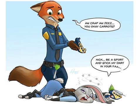 Nick accidentally tranquilizes Judy. | Nick y judy, Zootopia, Chistes graciosos