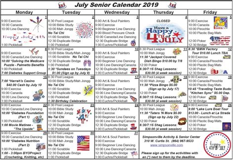 Simpsonville Activity & Senior Center Calendar – The Simpsonville Sentinel