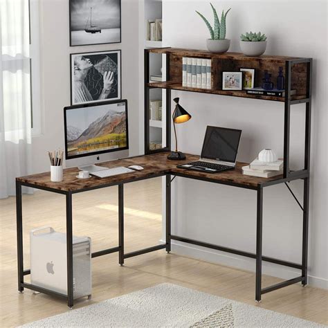 Tribesigns L-Shaped Desk with Hutch,55 Inch Corner Computer Desk Gaming Table Workstation with ...