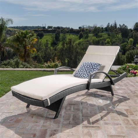 Anthony Outdoor Wicker Adjustable Chaise Lounge with Arms and Cushion, Grey, Beige - Walmart.com ...