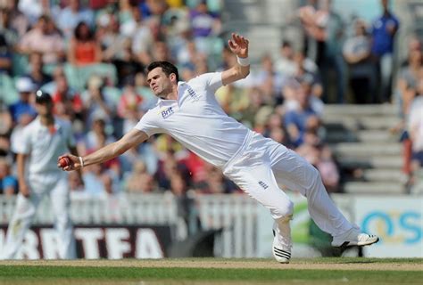 James Anderson stretches to take a catch off his own bowling ...