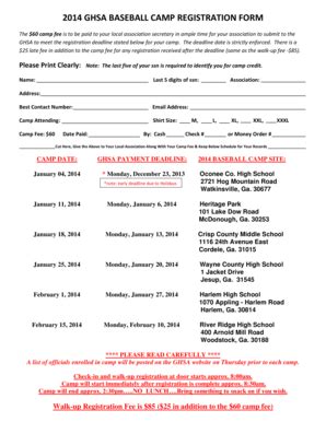 Fillable Online 2014 ghsa baseball camp registration form - Georgia ...