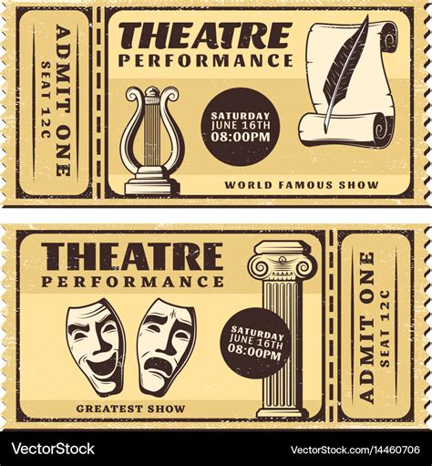 Vintage theatre performance horizontal tickets Vector Image