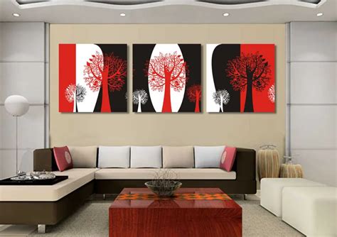 Unframed Abstract black and red and white still life 3 panels canvas ...