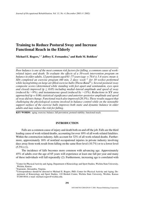 (PDF) Training to Reduce Postural Sway and Increase Functional Reach in ...