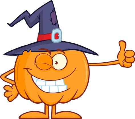 Premium Vector | Winking witch pumpkin cartoon character holding a thumb up