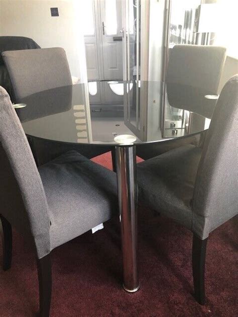Black Glass Round Dining Table & 4 Ikea Henriksdal Chairs in Grey | in Attleborough, Norfolk ...