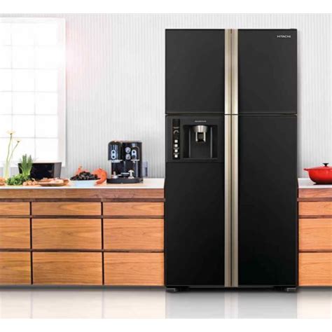 Hitachi 586L Big french 4 Door Refrigerator (R-W660PND7-GBK,Glass Black ...