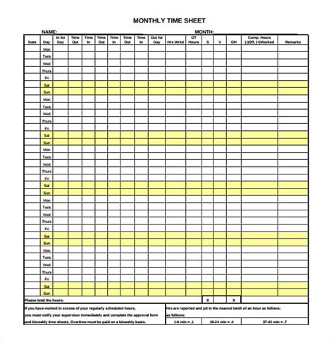 26+ Monthly Timesheet Templates - Free Sample, Example Format Download