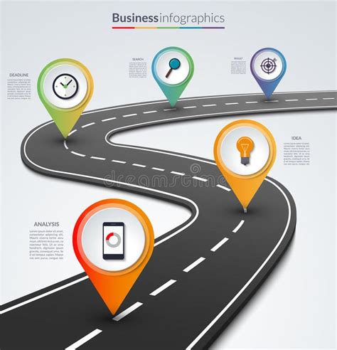 Road Map Infographic Template with 5 Pin Pointers Stock Vector - Illustration of jour… | Roadmap ...