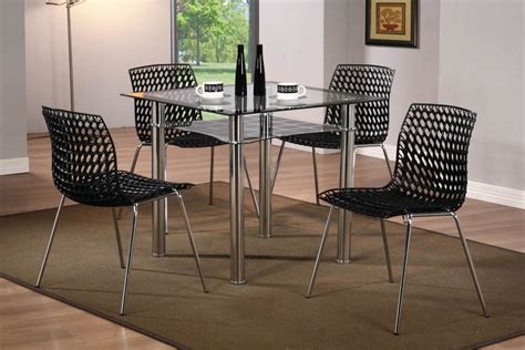 Modern small square glass dining table and 4 chairs - Homegenies