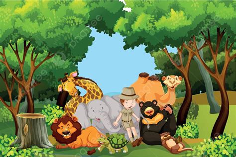 A Zoo Keeper With Animals Zoo Background Man Vector, Zoo, Background ...