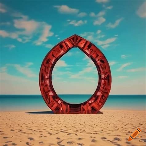 Red stargate on a sunny beach