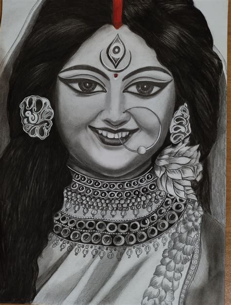 Smiling face of maa Durga 🙏 | Pencil drawing images, Pencil sketch ...